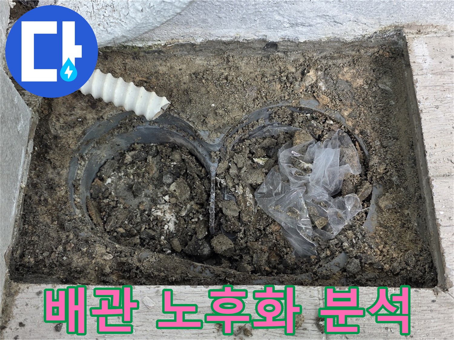 중계3동 청구3차 아파트에서 배수구 주변 흙 속 배관 노후화로 인한 누수를 분석하고 있습니다 - 정확한 분석으로 재발 방지!