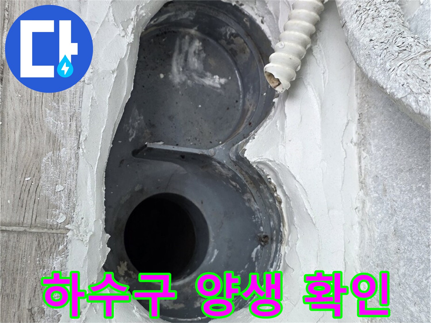 중계동 청구3차 아파트 하수구 - 몰탈 양생 후 꼼꼼하게 상태 확인 중