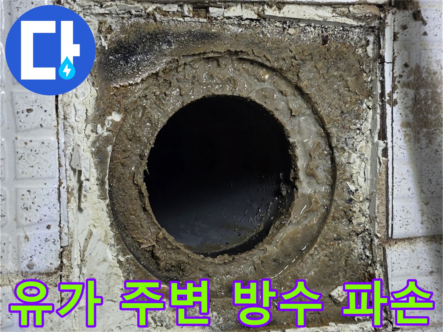 파손된 욕실 유가 주변 방수층 - 누수 원인