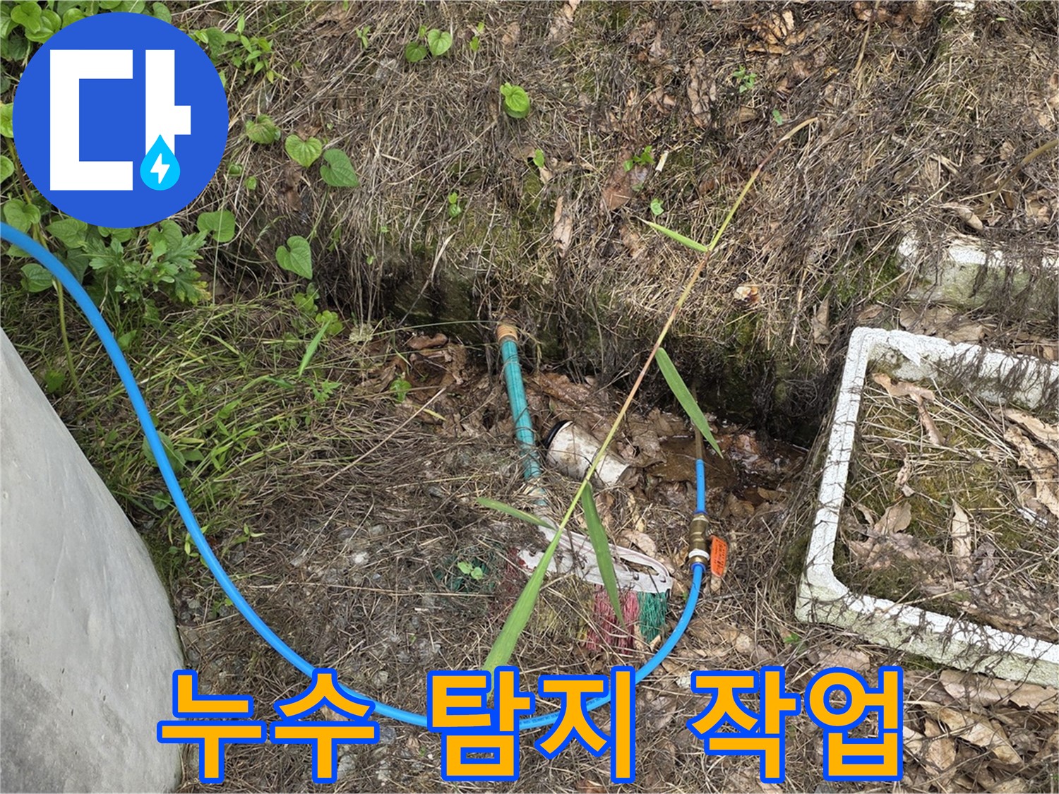 용인시 처인구 원삼면 누수 현장에서 누수탐지 작업 중 - 전문 장비를 사용하여 정확한 누수 지점을 찾고 있습니다.