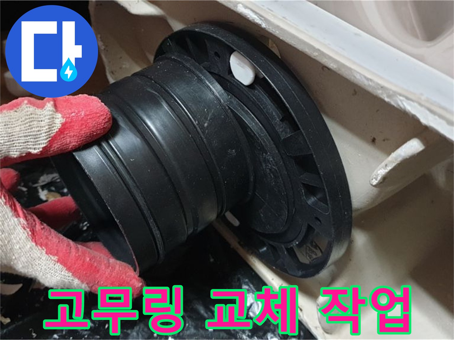 변기 오수관 고무링 교체 - 낡은 고무링을 새것으로 교체하여 누수를 막았습니다.