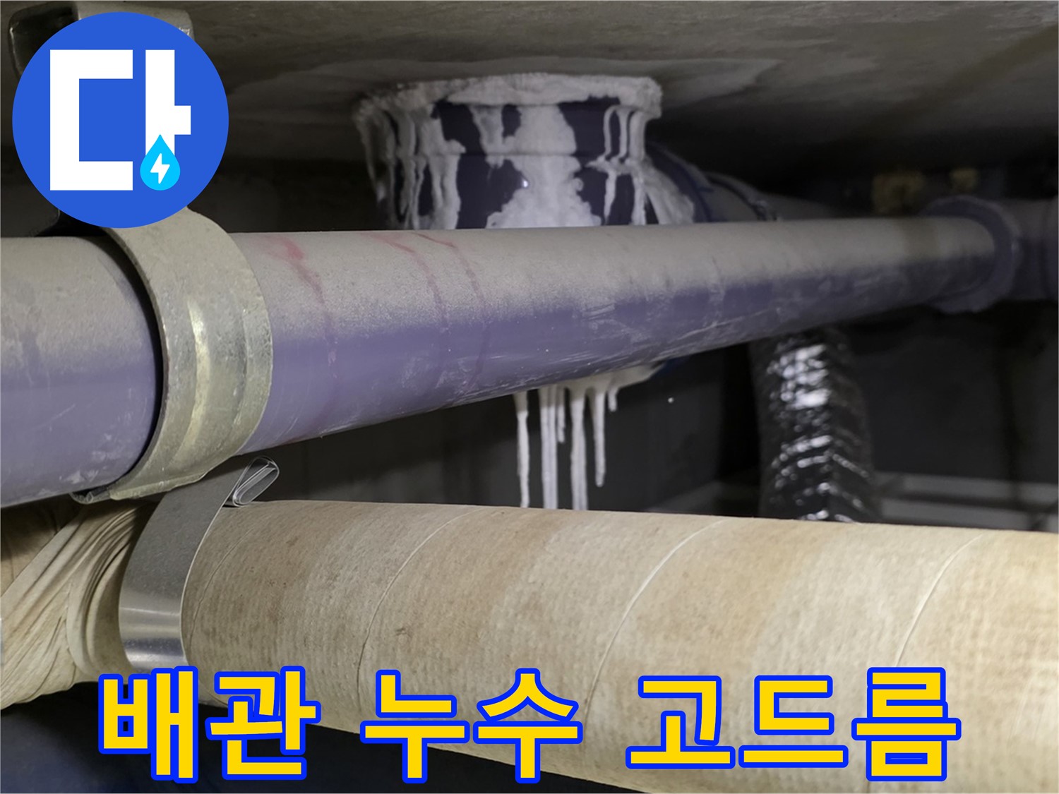 배관 누수로 인한 석회수 고드름 - 누수 위치를 짐작하게 하는 중요한 단서입니다.