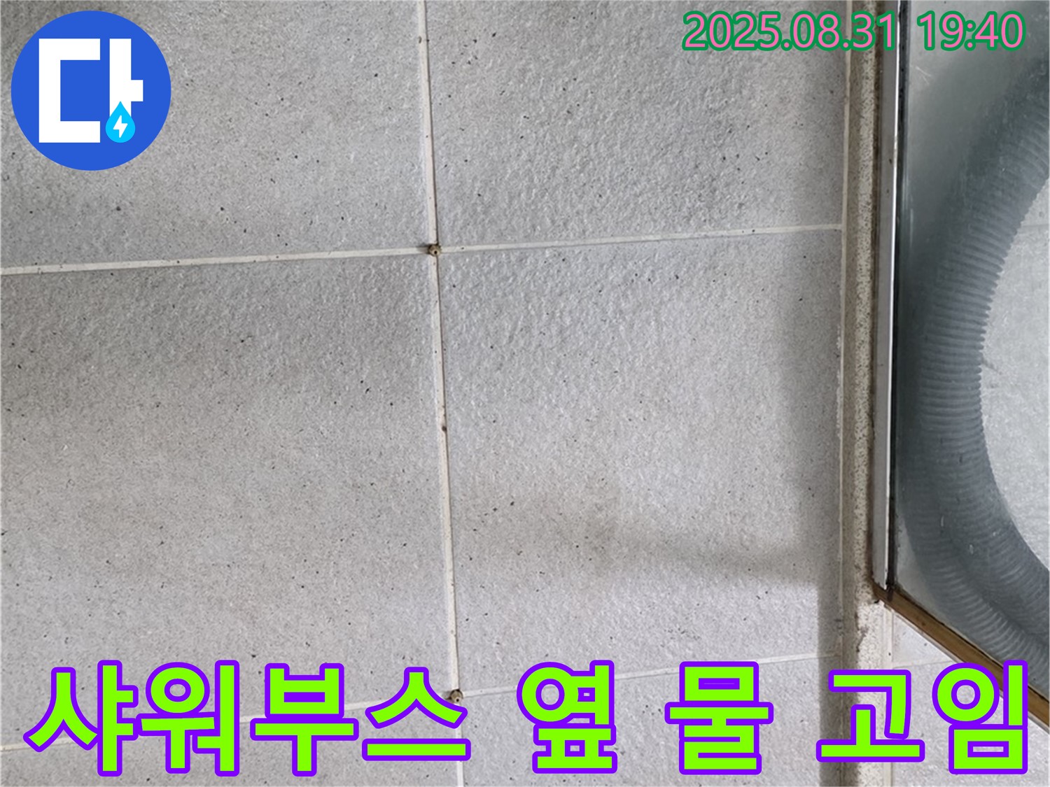 샤워부스 옆 물 고임 - 타일 누수 의심, 전문가에게 문의하세요!