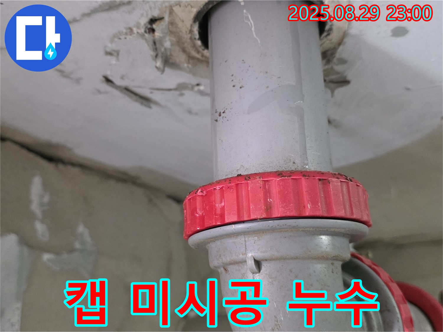 양주 백석 서광아파트 누수 - 하수 배관의 캡 미시공으로 인한 누수