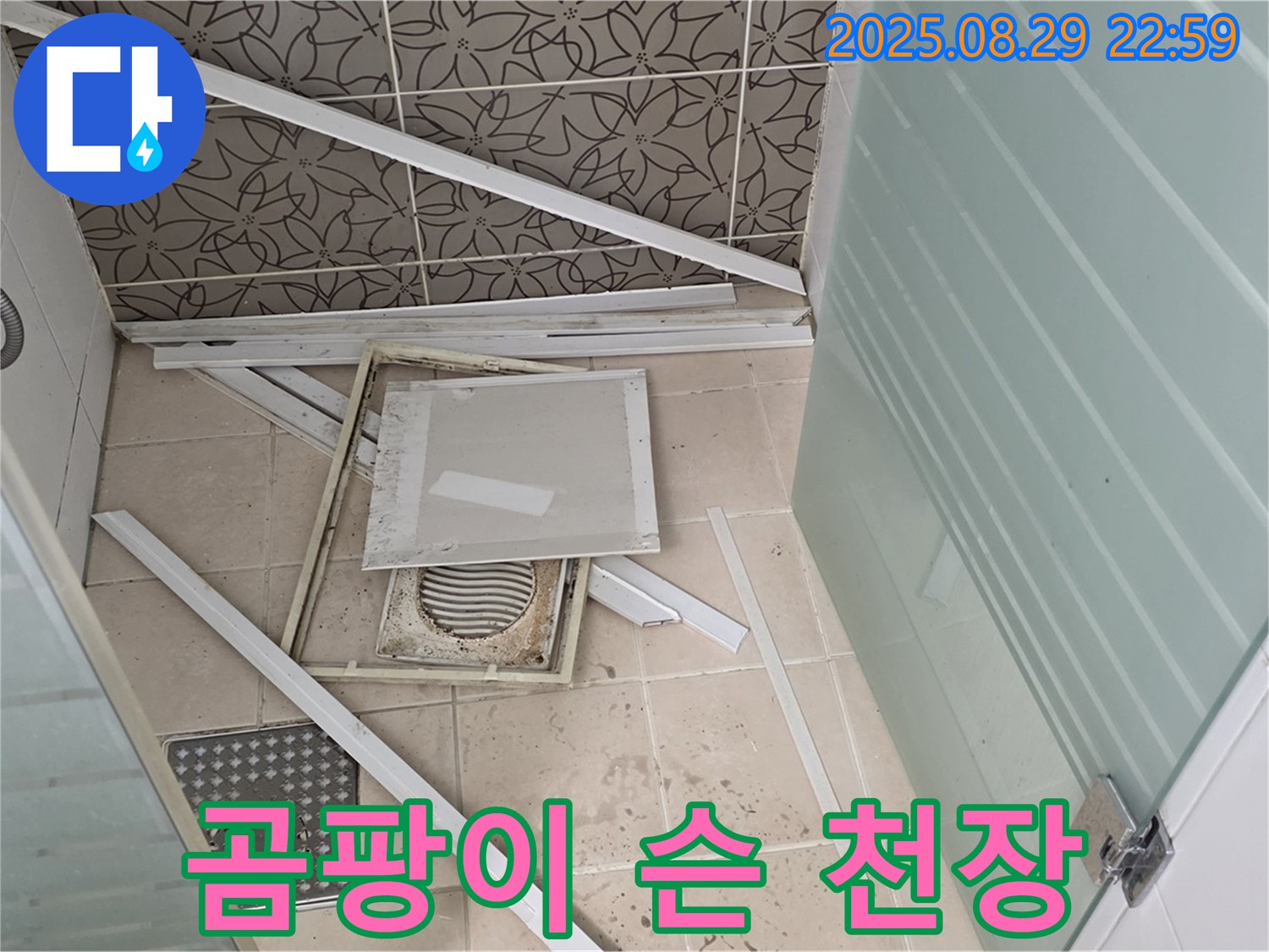 양주 백석 서광아파트 욕실 - 습한 환경으로 인해 곰팡이가 심하게 슨 천장 모습입니다.