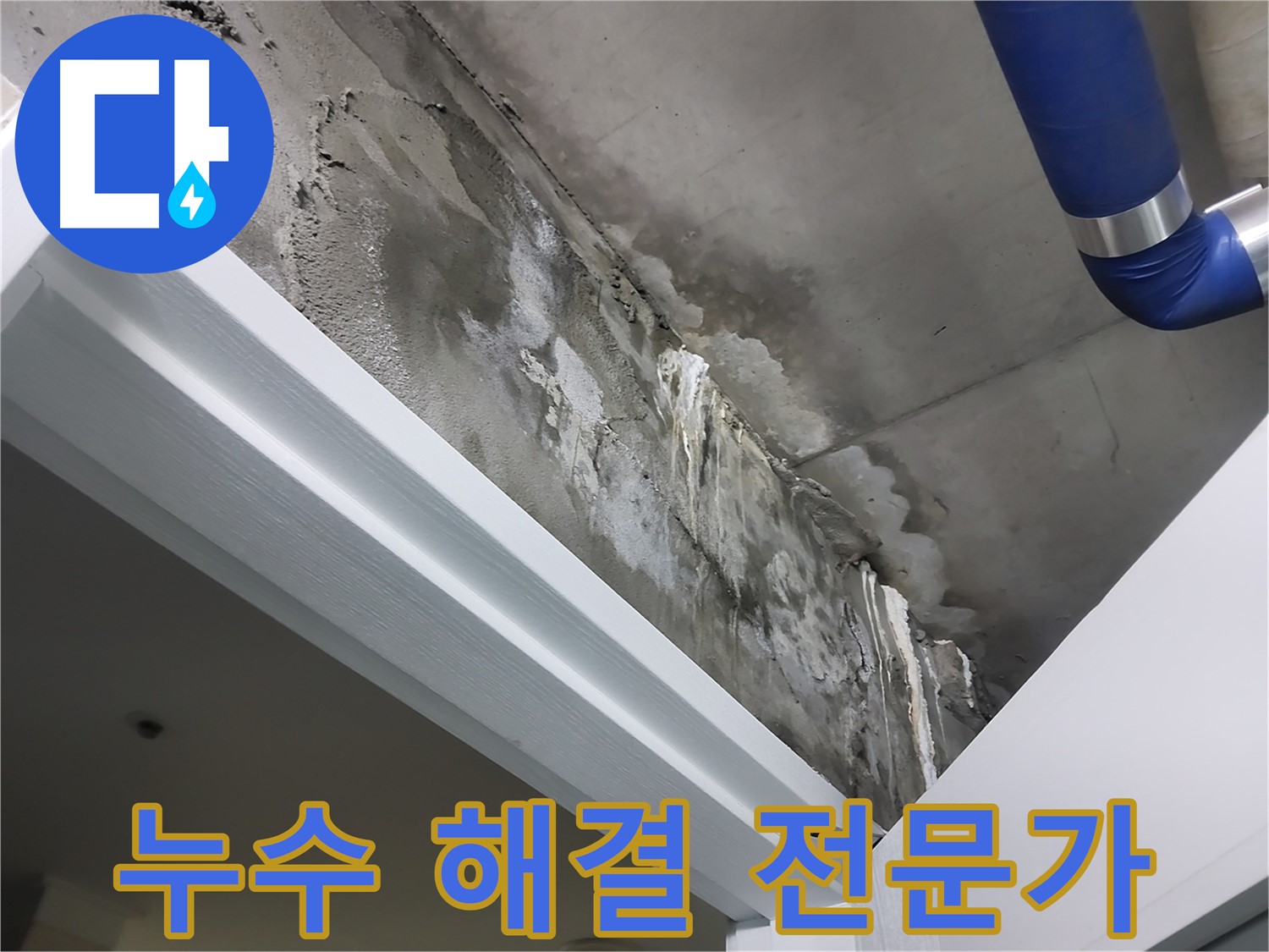 문 위 천장 - 누수 해결 전문가 - 문 위 천장 누수 해결을 위해 전문 장비를 사용하는 숙련된 기술자의 모습입니다.