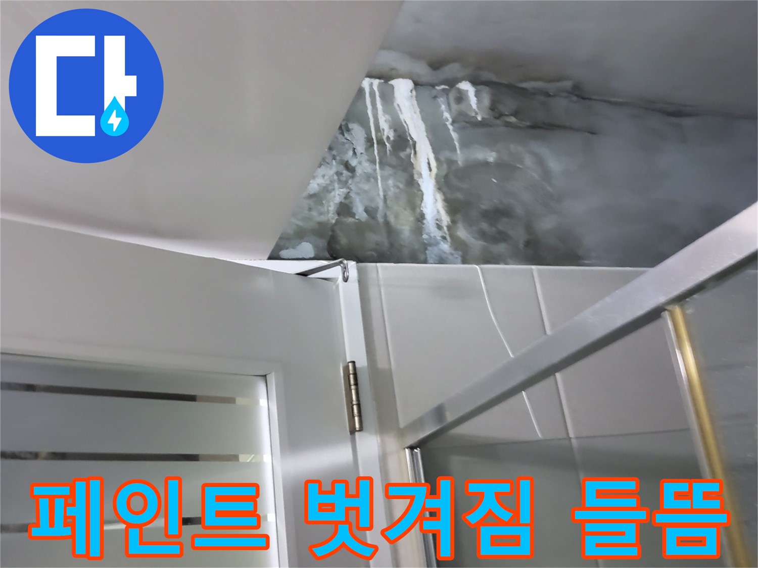 분당 운중동 샤워부스 주변 벽면의 심한 페인트 벗겨짐과 들뜸 - 누수 가능성 진단