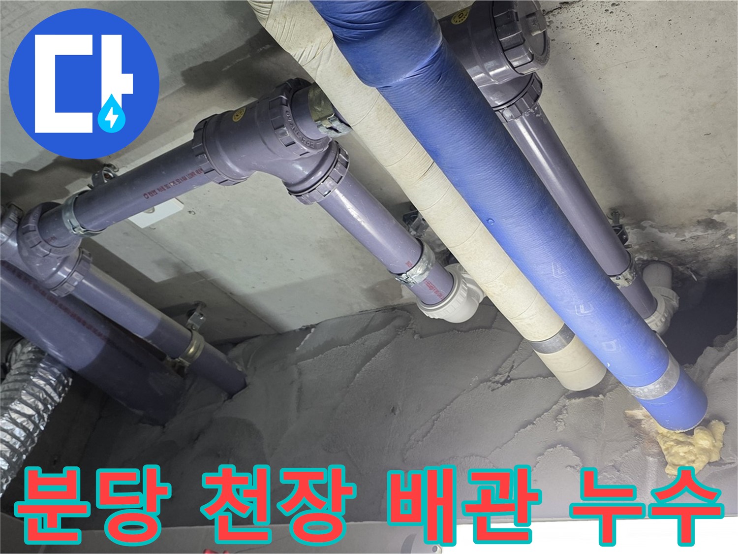 분당 천장 누수 - 문제 배관 주변 습기 및 누수 자국