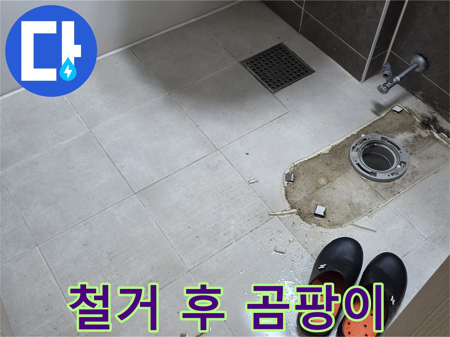 양주 옥정 율정마을 아파트 변기 누수 - 철거 후 바닥 상태를 점검하고 곰팡이 제거를 준비합니다.