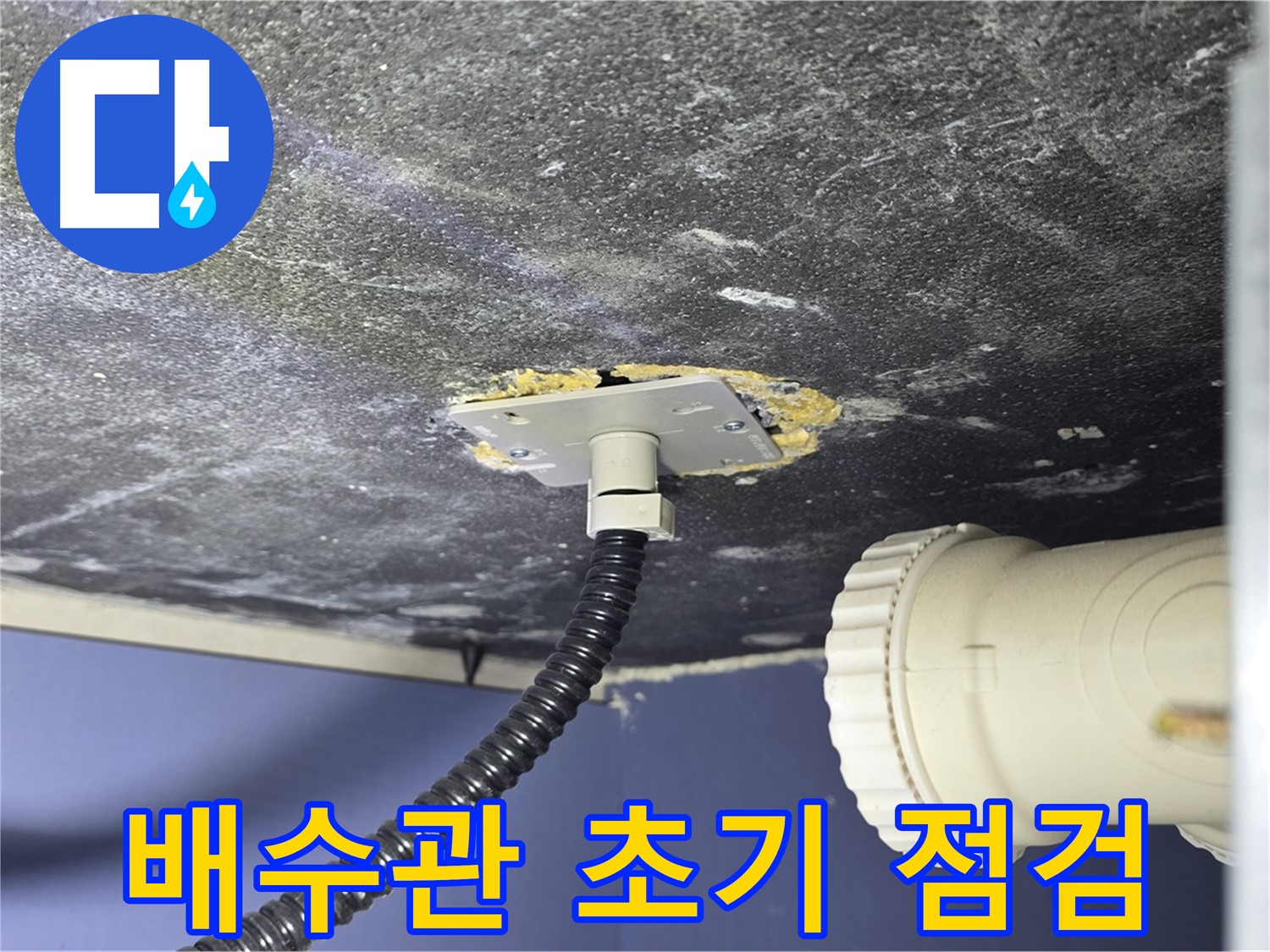 운정어반프라임 세탁실 누수 - 배수관 연결부 상태를 초기 점검하는 모습