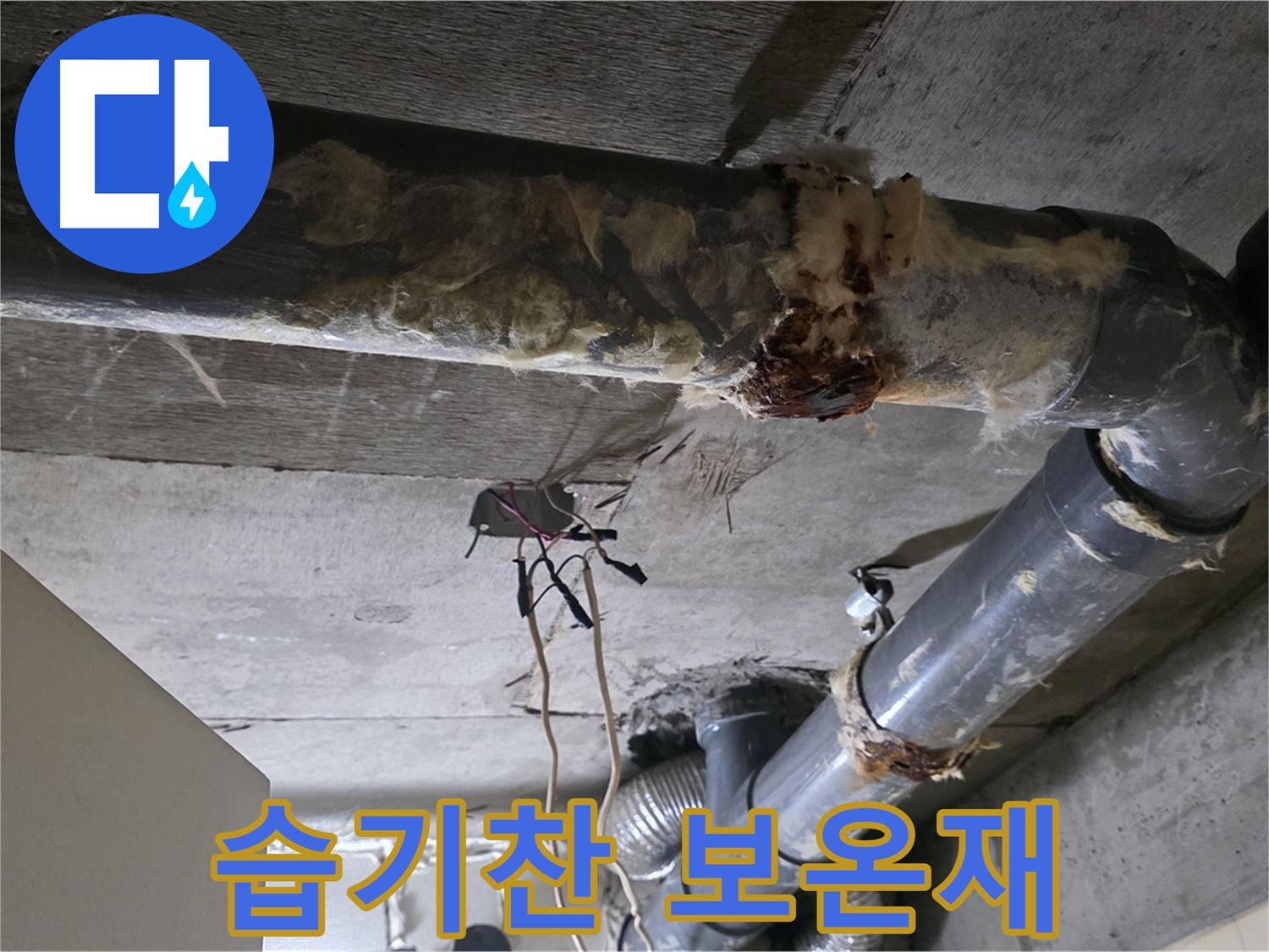 신사동 새절역현대아파트 누수 - 습기를 머금은 낡은 오수 배관 보온재