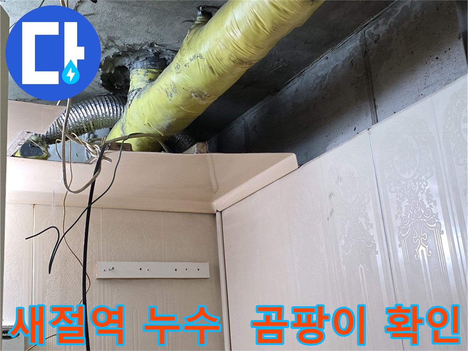 은평구 신사동 새절역 현대아파트 누수 - 배관 보온재 손상으로 인한 결로 발생 및 곰팡이 서식 환경 확인