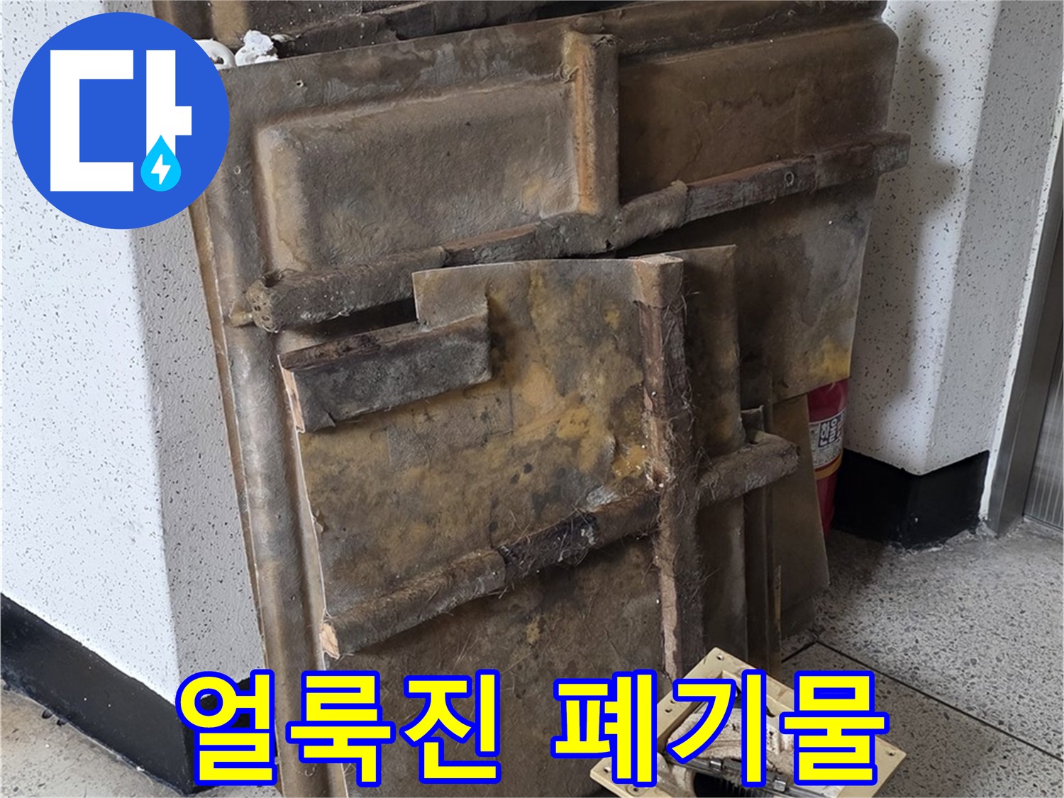 폐기 전 석고보드와 조명 - 곰팡이와 습기로 얼룩진 모습