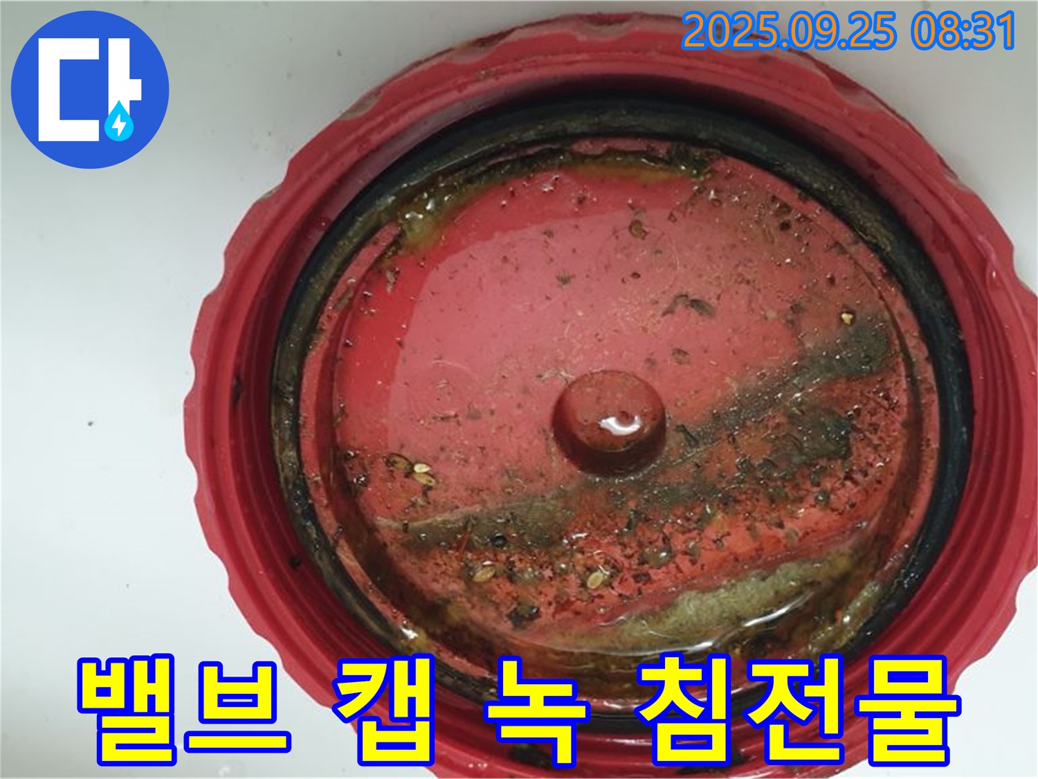 가납리 밸브 캡 내부 녹 및 침전물 - 누수 가능성을 집중적으로 점검합니다.