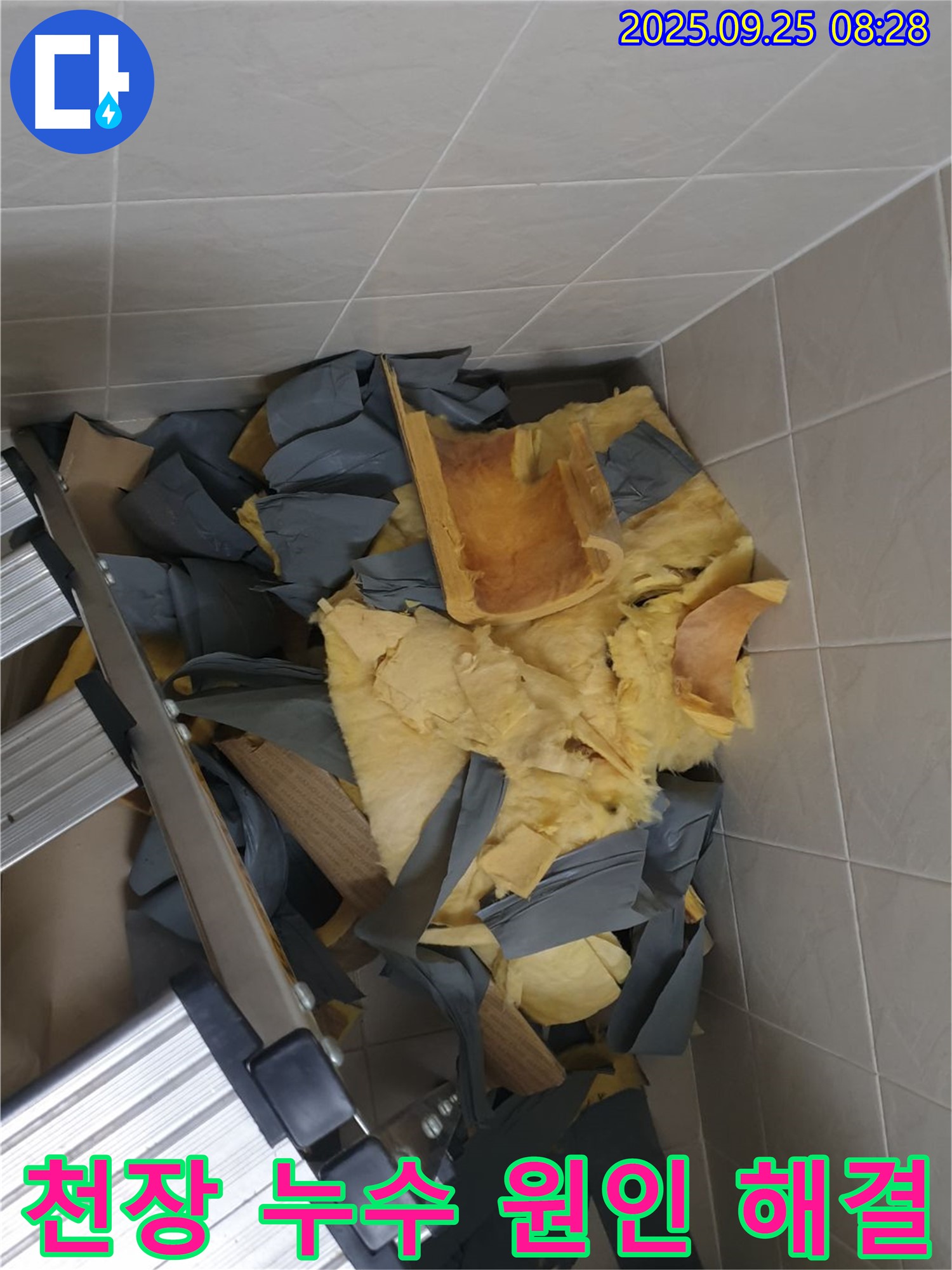 양주시 광적면에서 발생한 천장 누수 - 누수 원인을 정확히 파악하고 해결하는 전문 누수탐지 업체의 모습