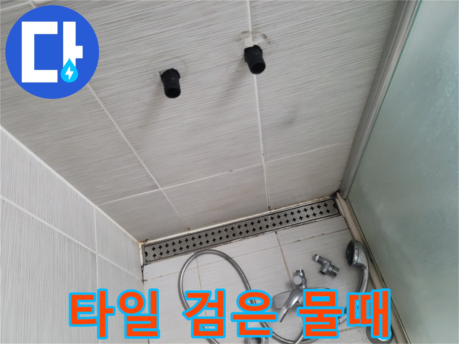 동두천 신창동 - 샤워기 주변 타일 틈새의 검은 물때 - 보기에도 찝찝한 검은 물때