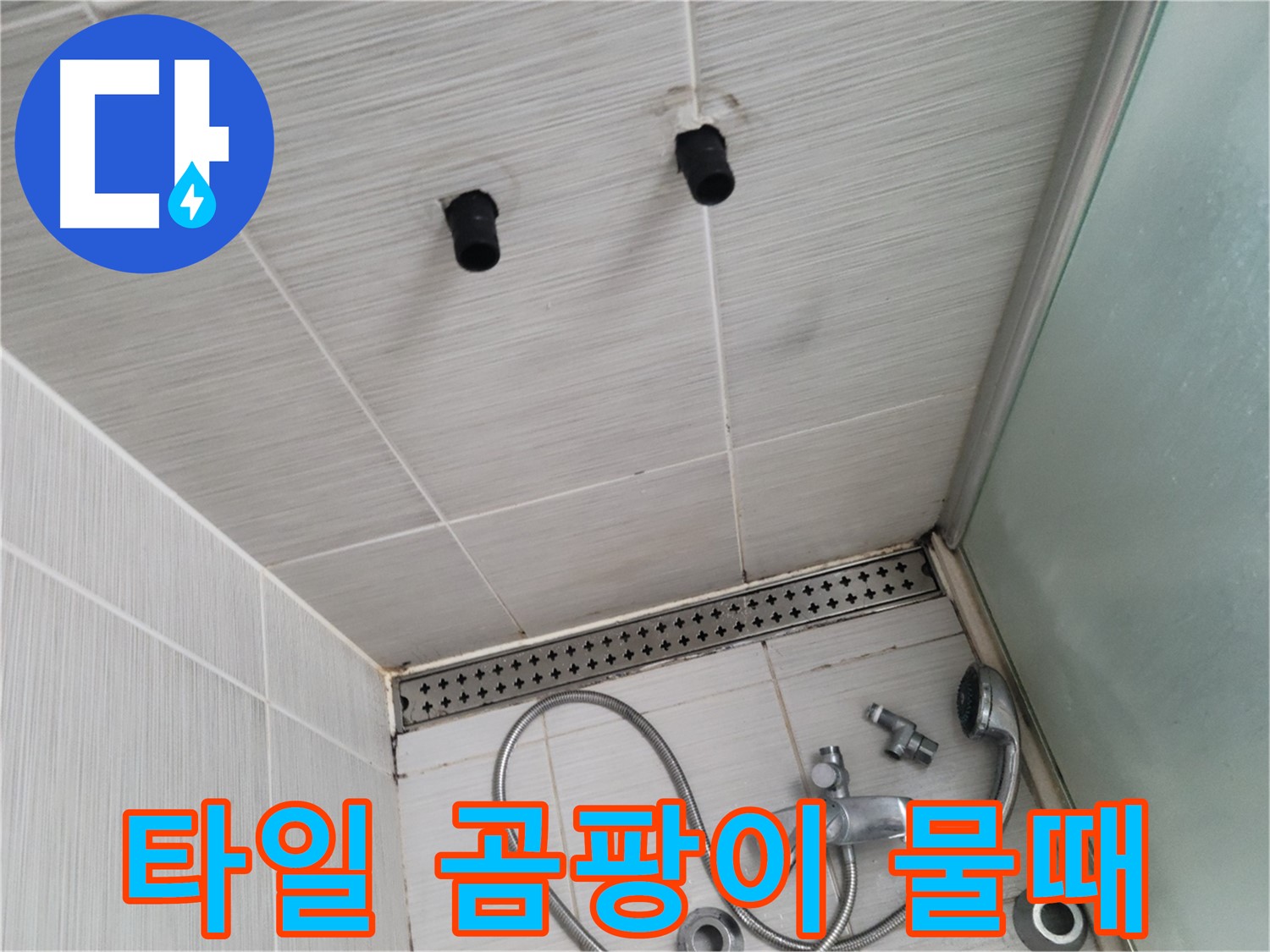 동두천 신창비바 - 샤워기 철거 후 타일 틈새의 곰팡이와 물때 - 청소가 시급한 상태