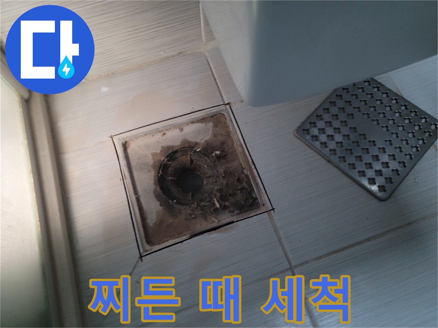 욕실 배수구 - 찌든 때 심각 - 강력 세척으로 깨끗하게