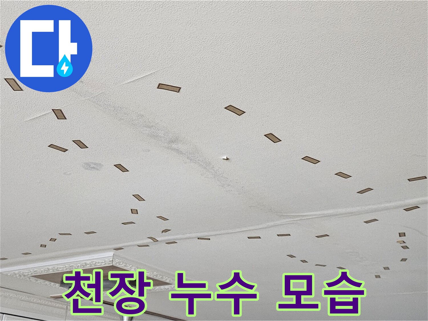 천장 누수 모습 - 도봉동 현대시티 아파트에서 발생한 천장 누수 현장을 보여주는 사진입니다. 누수로 인해 천장이 젖어 있습니다.