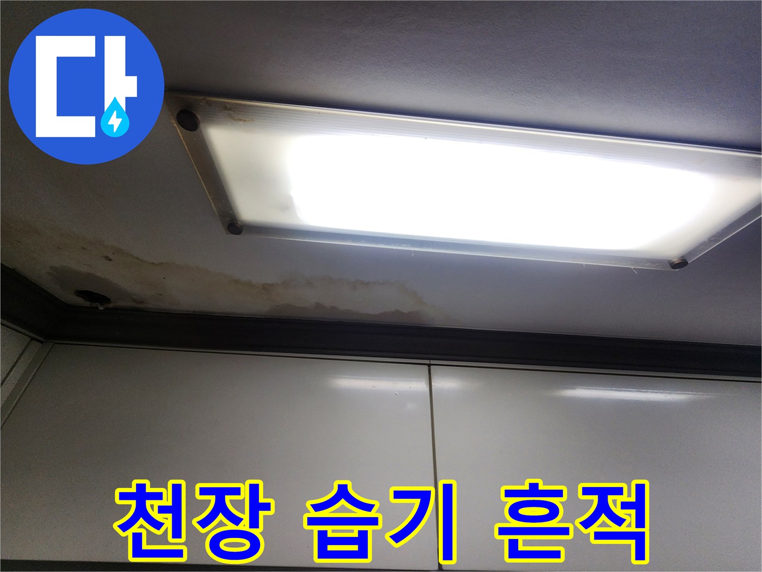 누수로 인해 변색된 천장 마감재 부위