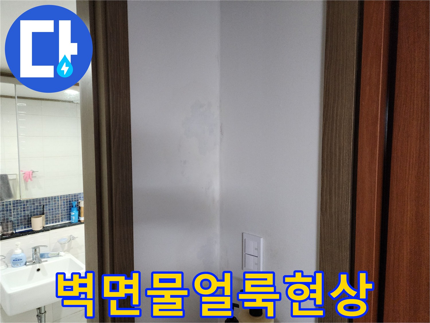 양주 현장-흰색 벽면에 발생한 물 얼룩과 습기 흔적