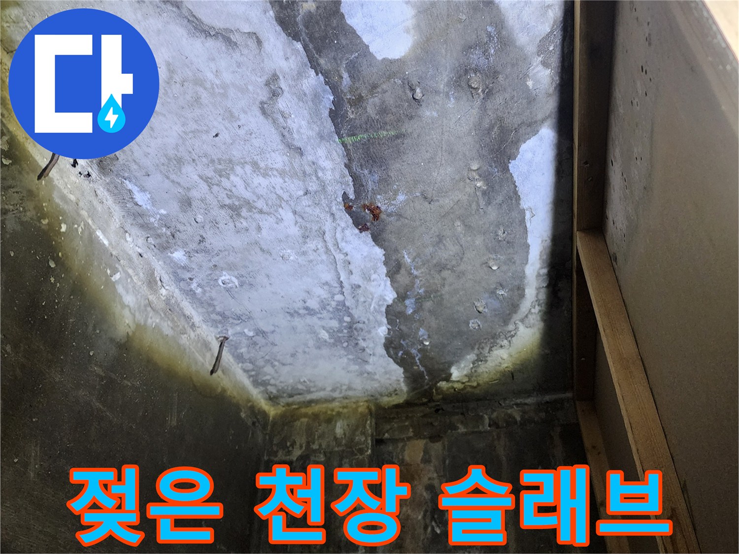 양주 도하리 현장의-젖어있는 콘크리트 천장 모습입니다.