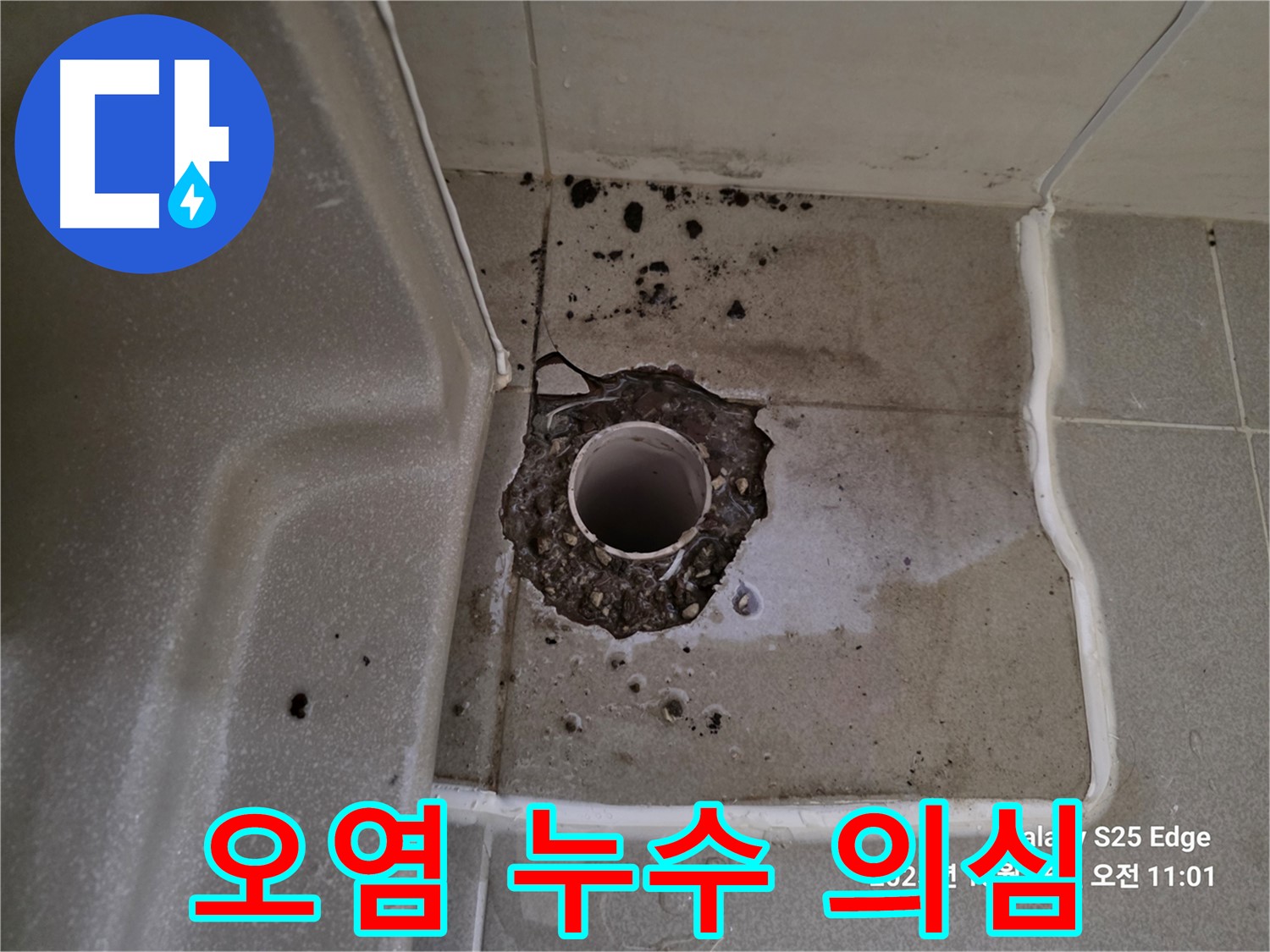 고양시 덕양구 오부자동 욕조 배수구 주변 오염 - 누수 의심 및 오염 제거 필요