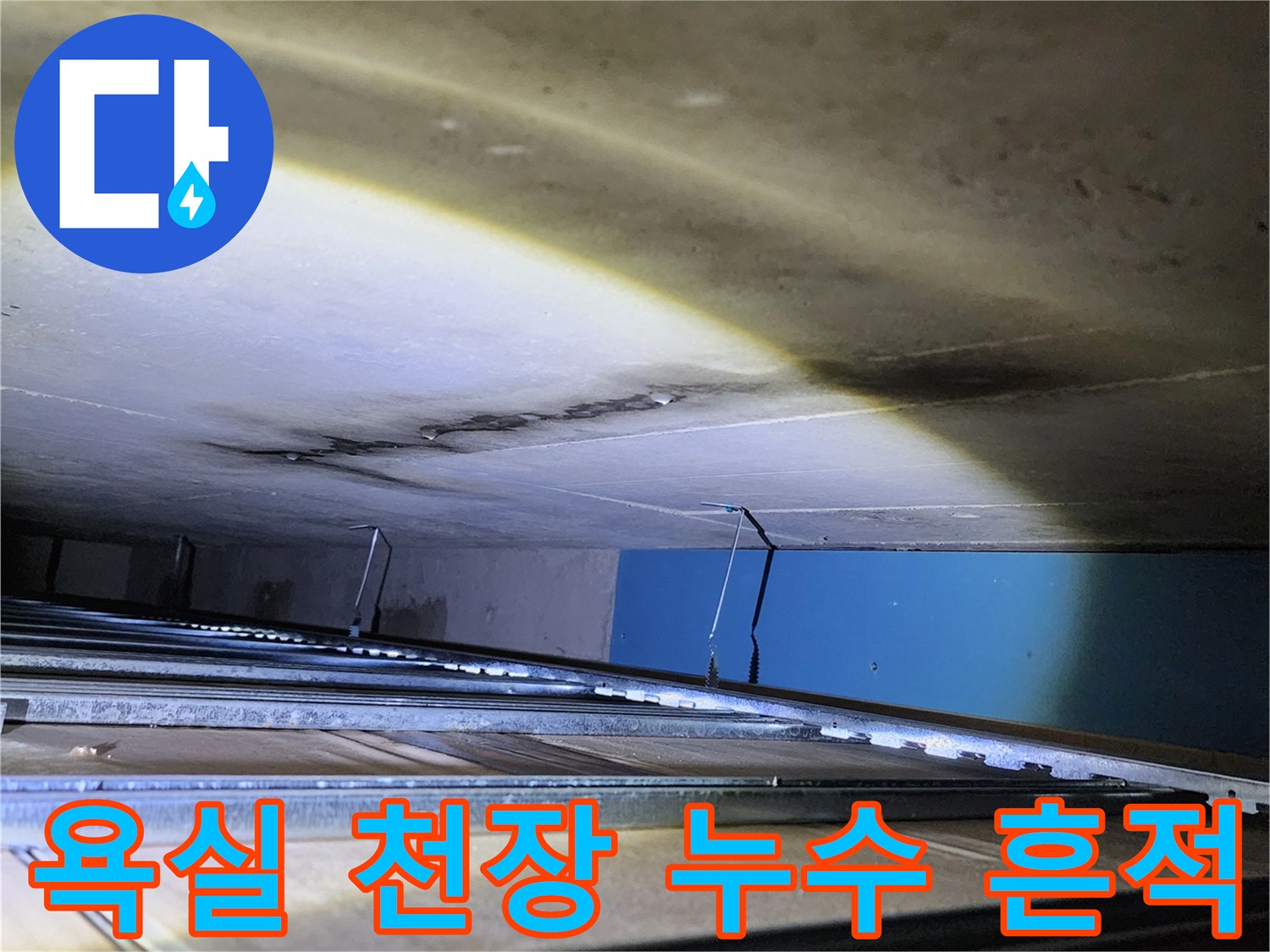 양주시 옥정동 욕실 천장 내부의 배관 주변 물샘 얼룩 상태