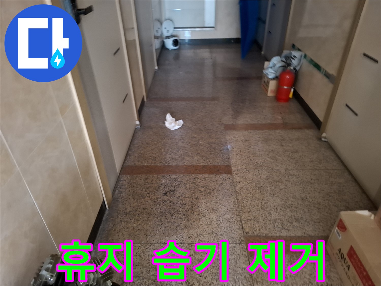 복도 휴지 조각 습기 제거 - 확실 시공 - 신림 누수 전문