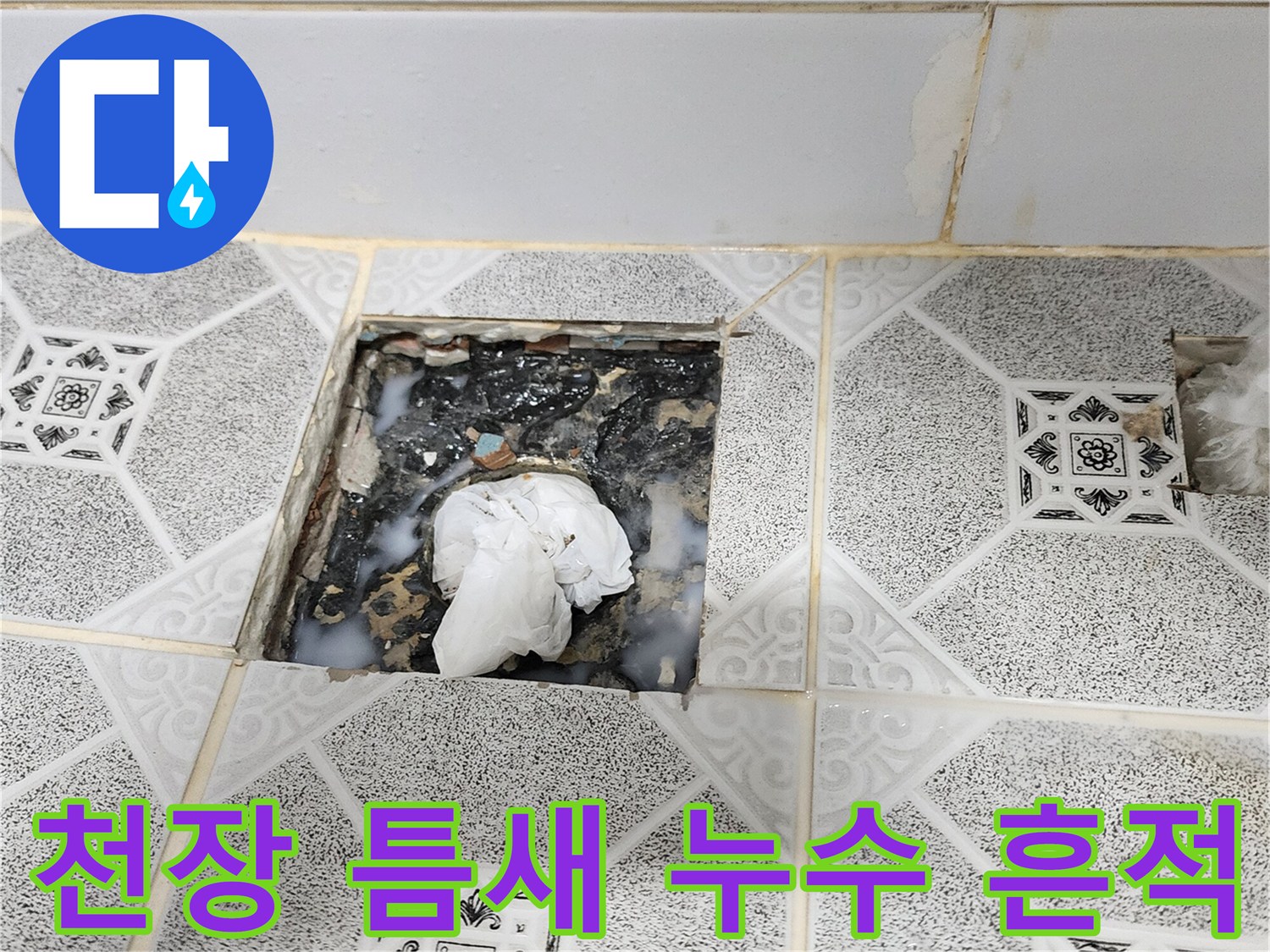 포천 구읍리 - 오염된 천장 타일과 배관 부위