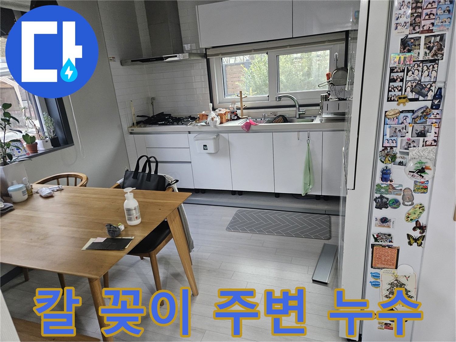이천 아리역로 주방 누수 - 칼 꽂이 주변 누수, 위생 문제 발생