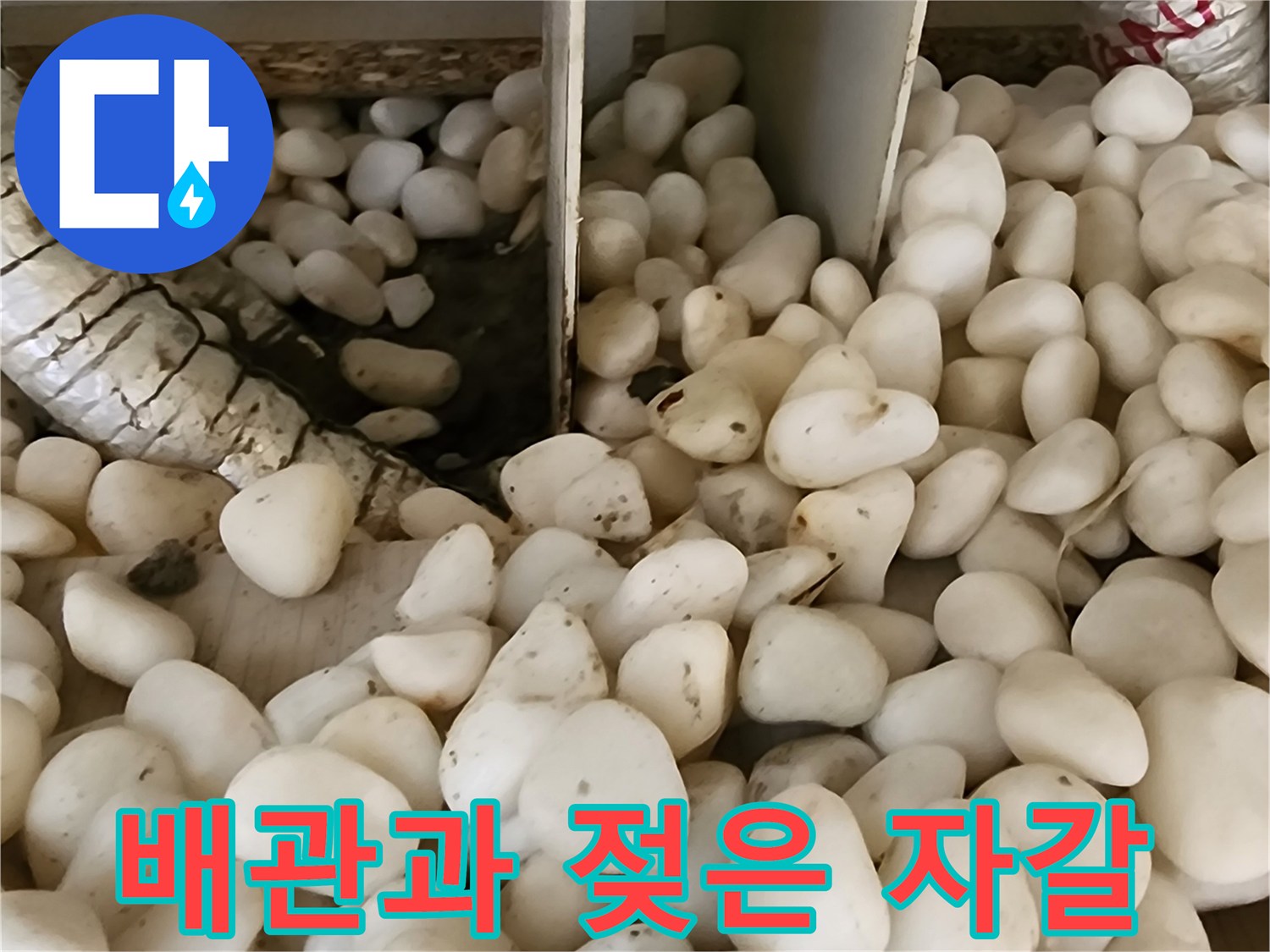 습기를 머금은-바닥 자갈층과 배관 부위