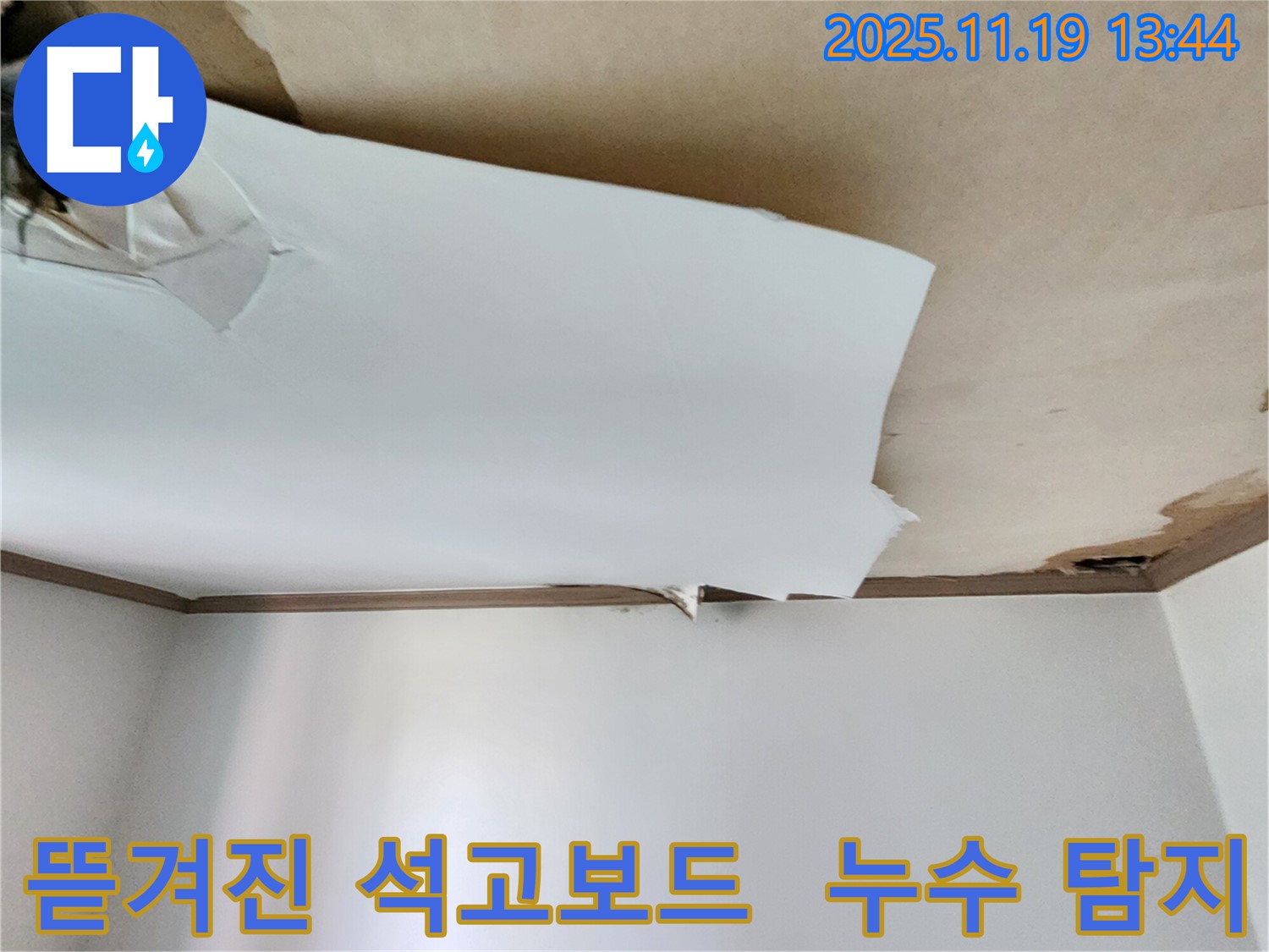 천장 석고보드 뜯겨짐 - 신속한 누수 탐지가 필요합니다 - 내촌리 누수 전문가.