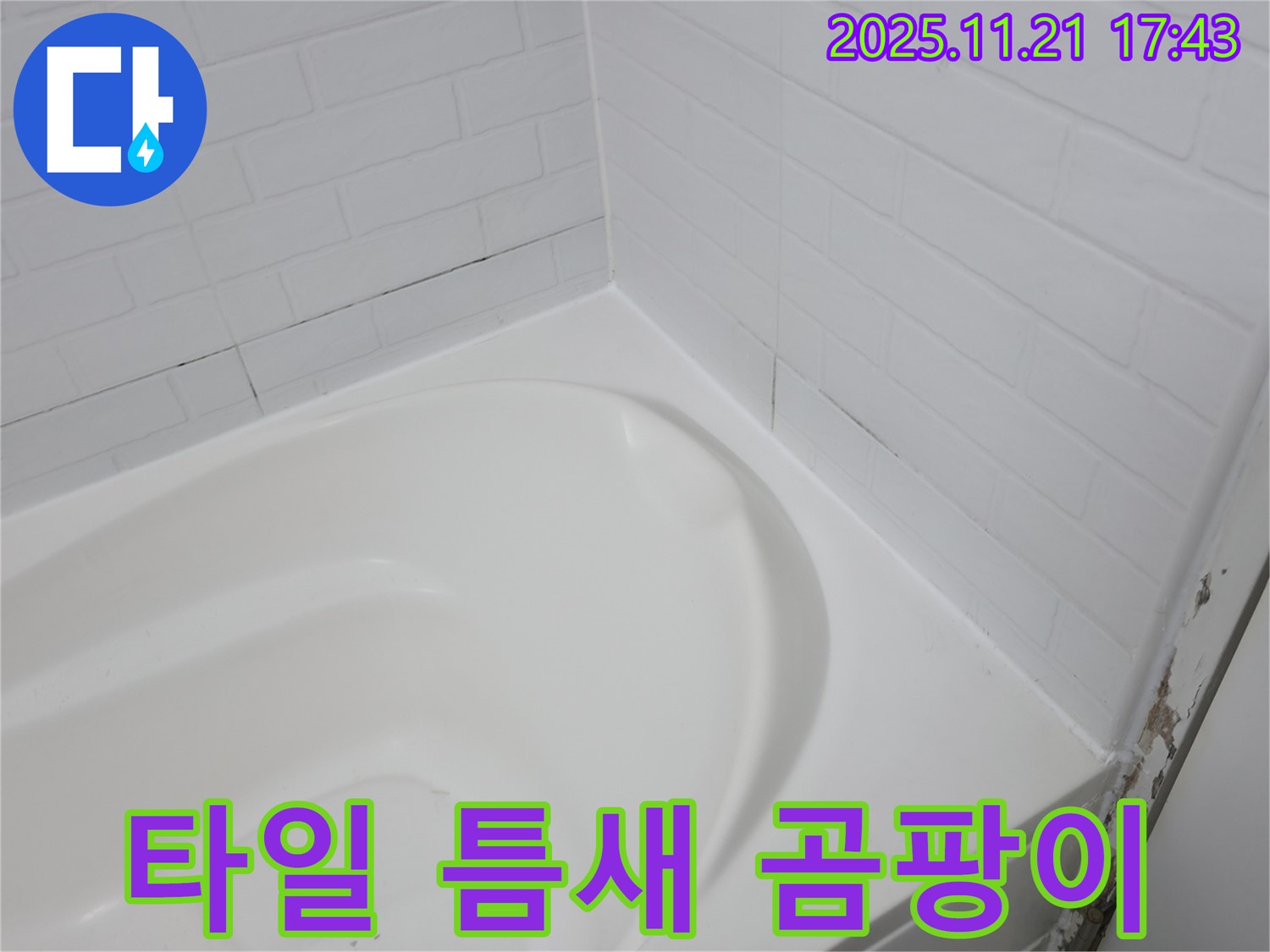 세검정동 욕조 - 곰팡이 슨 타일 틈새 - 누수 초기 증상