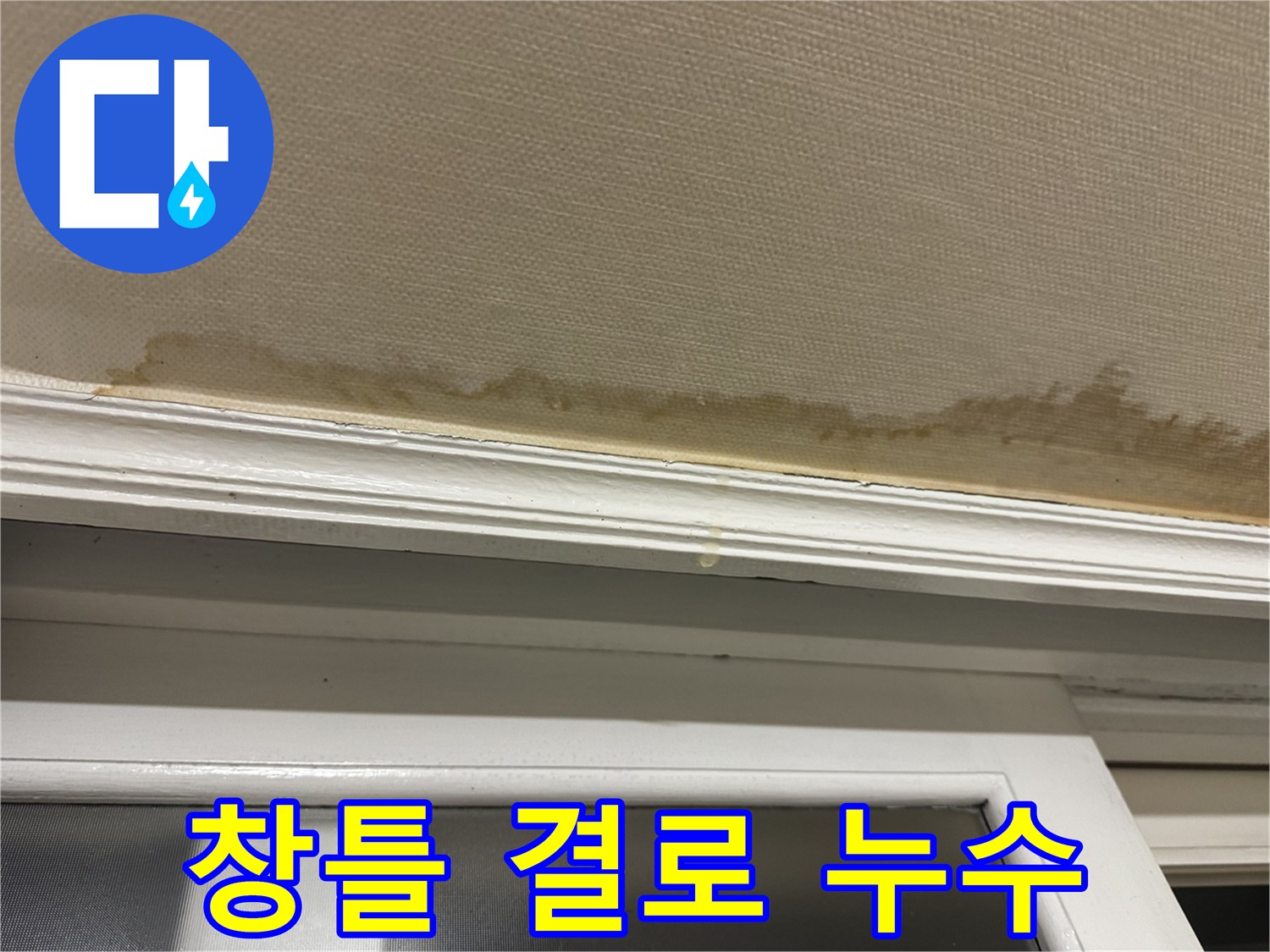 창틀에 맺힌 물방울 - 결로 현상으로 인한 누수 가능성을 보여주며, 적절한 환기와 단열의 중요성을 강조합니다.