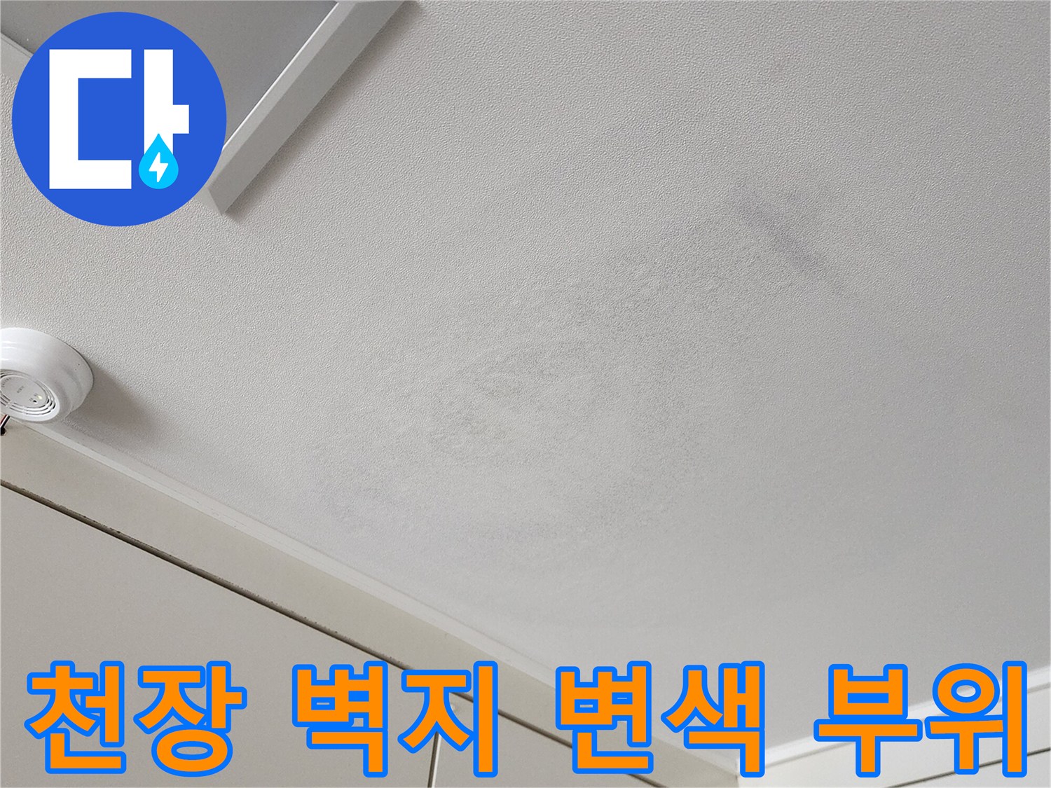 천장의-어두운 얼룩과 습기 침투 흔적을 촬영한 사진입니다.