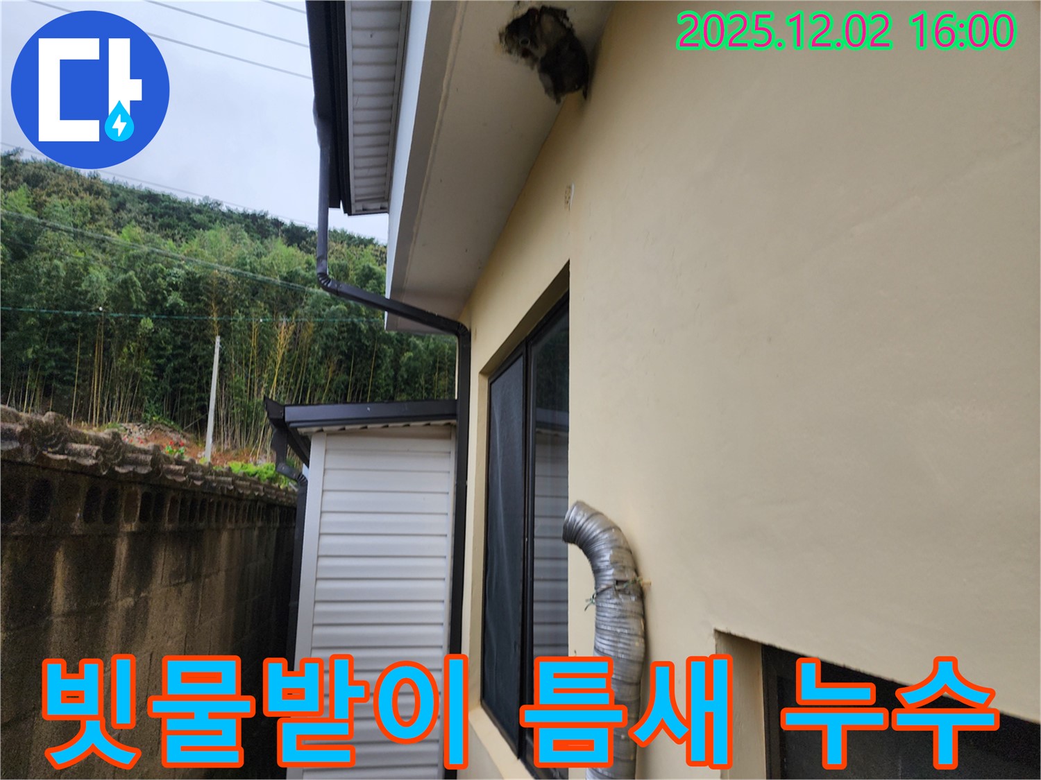 포천시 일동면 주택 빗물받이와 외벽 사이 틈새로 빗물 유입 - 틈새 메우기 및 실리콘 마감으로 외벽 누수 해결