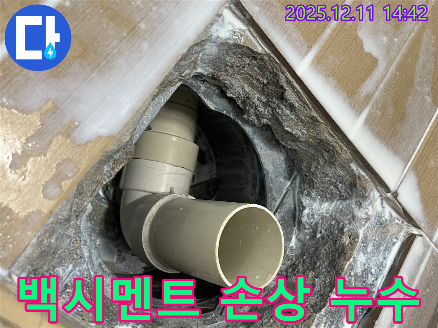 마포구 아현동 욕실 배수구 주변 백시멘트 손상 누수 - 백시멘트 재시공으로 간단하게 해결