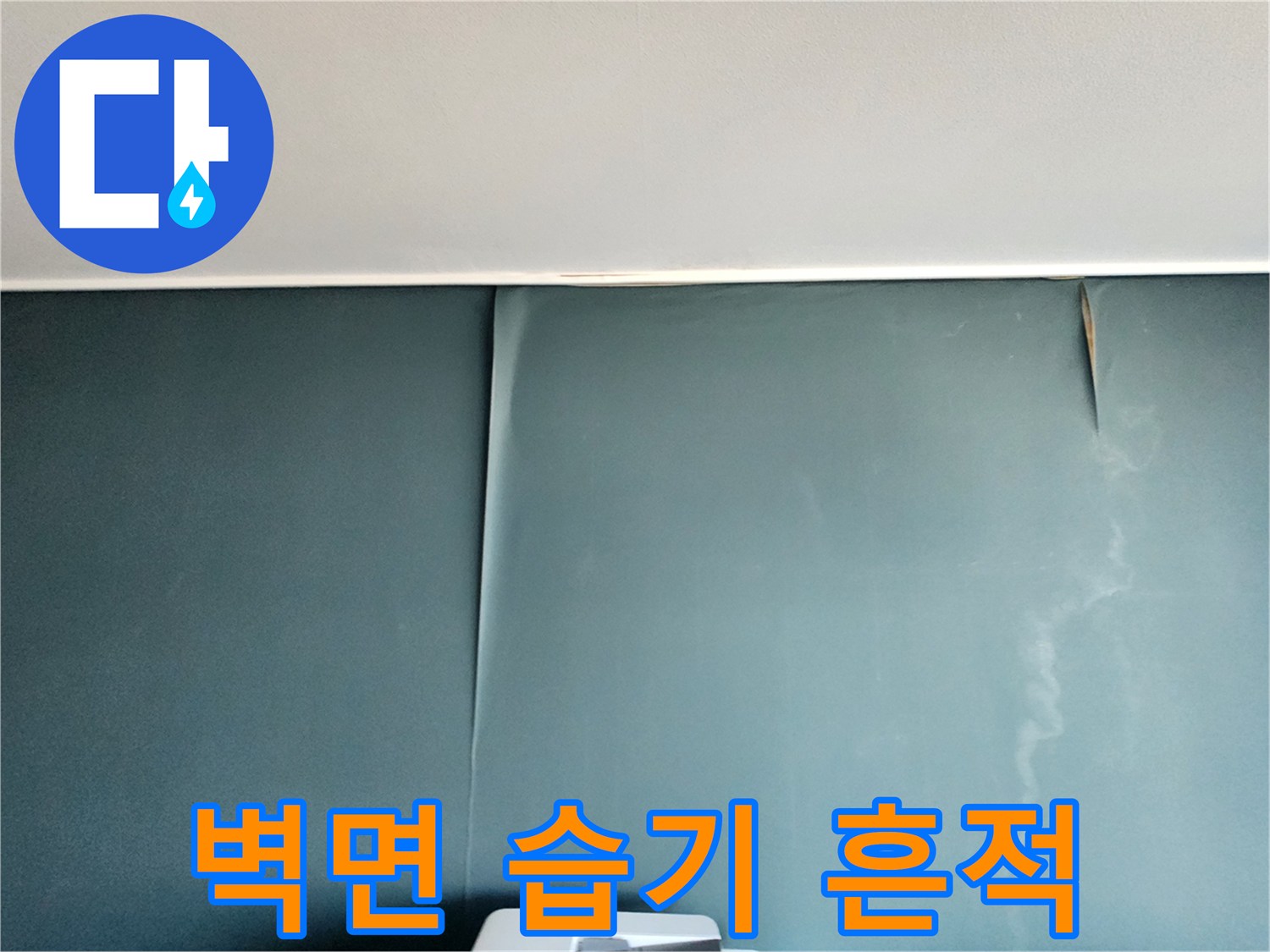 벽면 하단부에서 위쪽으로 번진 듯한 습기 자국
