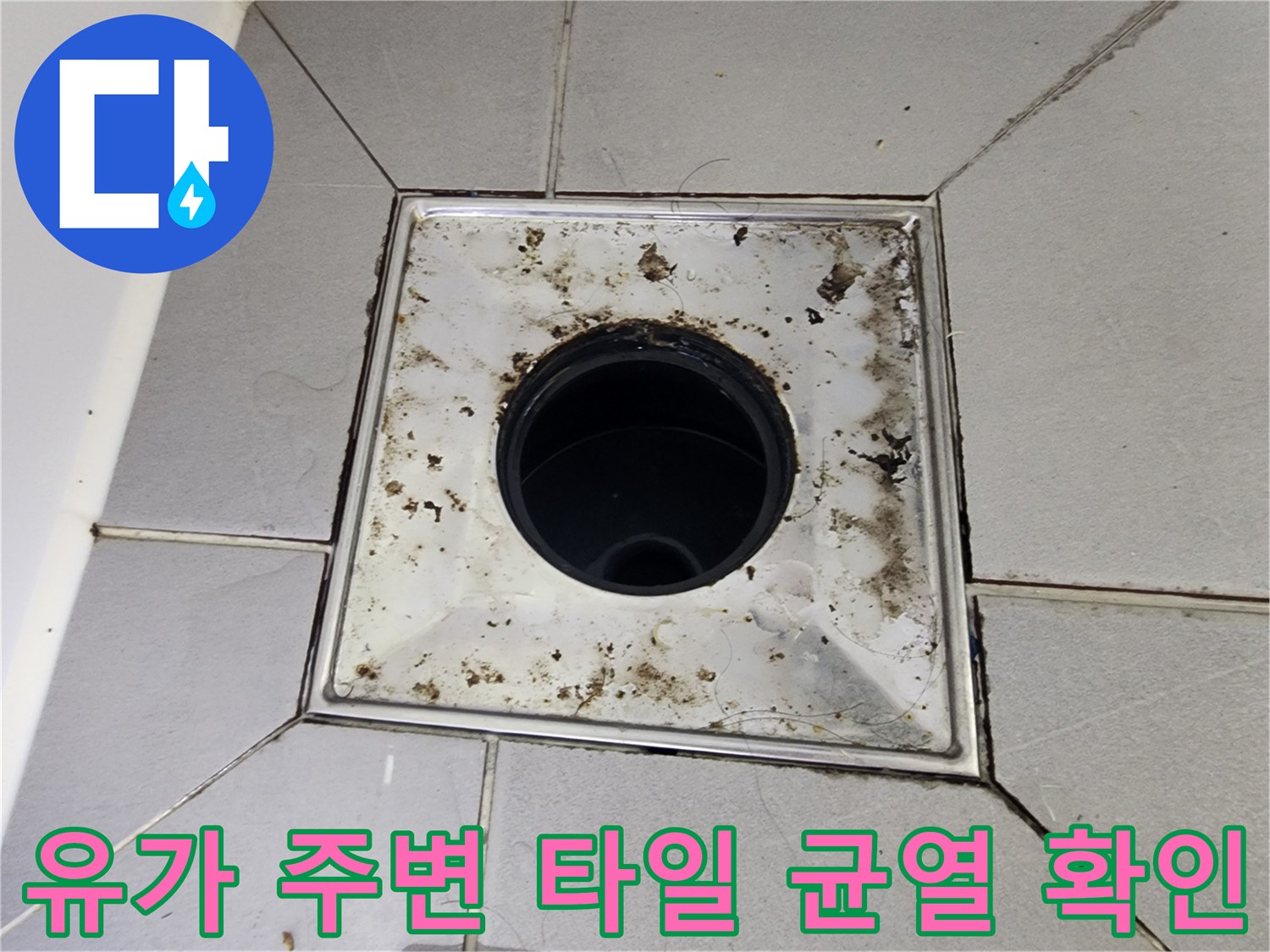 배수구-주변-타일-사이의-오염된-틈새-모습