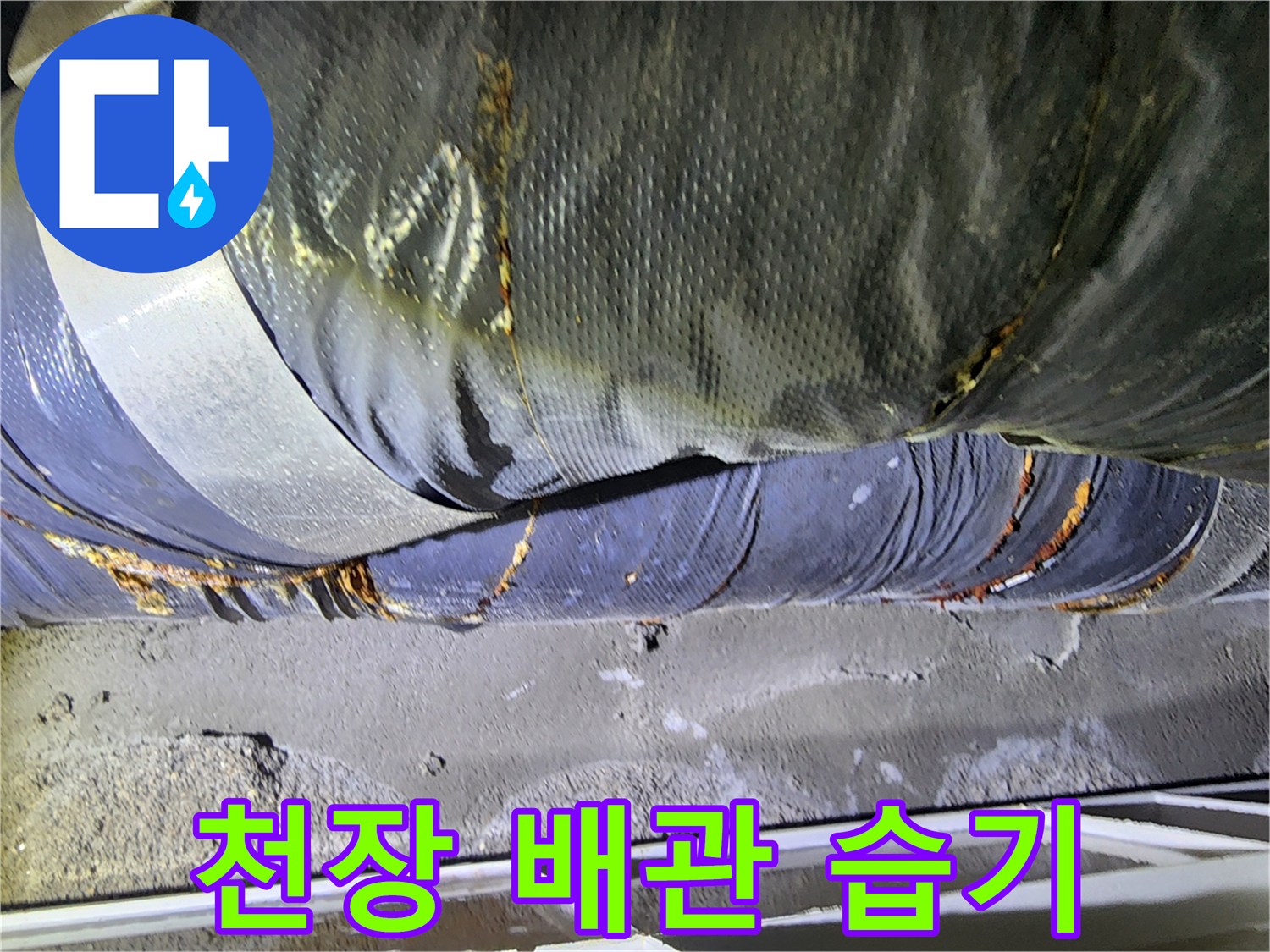 습기가 스며든 천장 내부 배관 단열재 상태