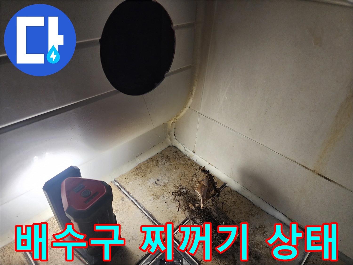 배수구 주변의 머리카락과 오염된 이물질 뭉치