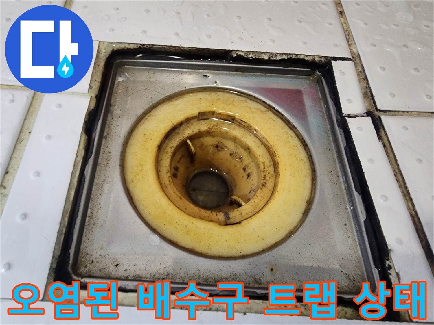 배수구-주변부의-찌든-물때와-이물질-상태