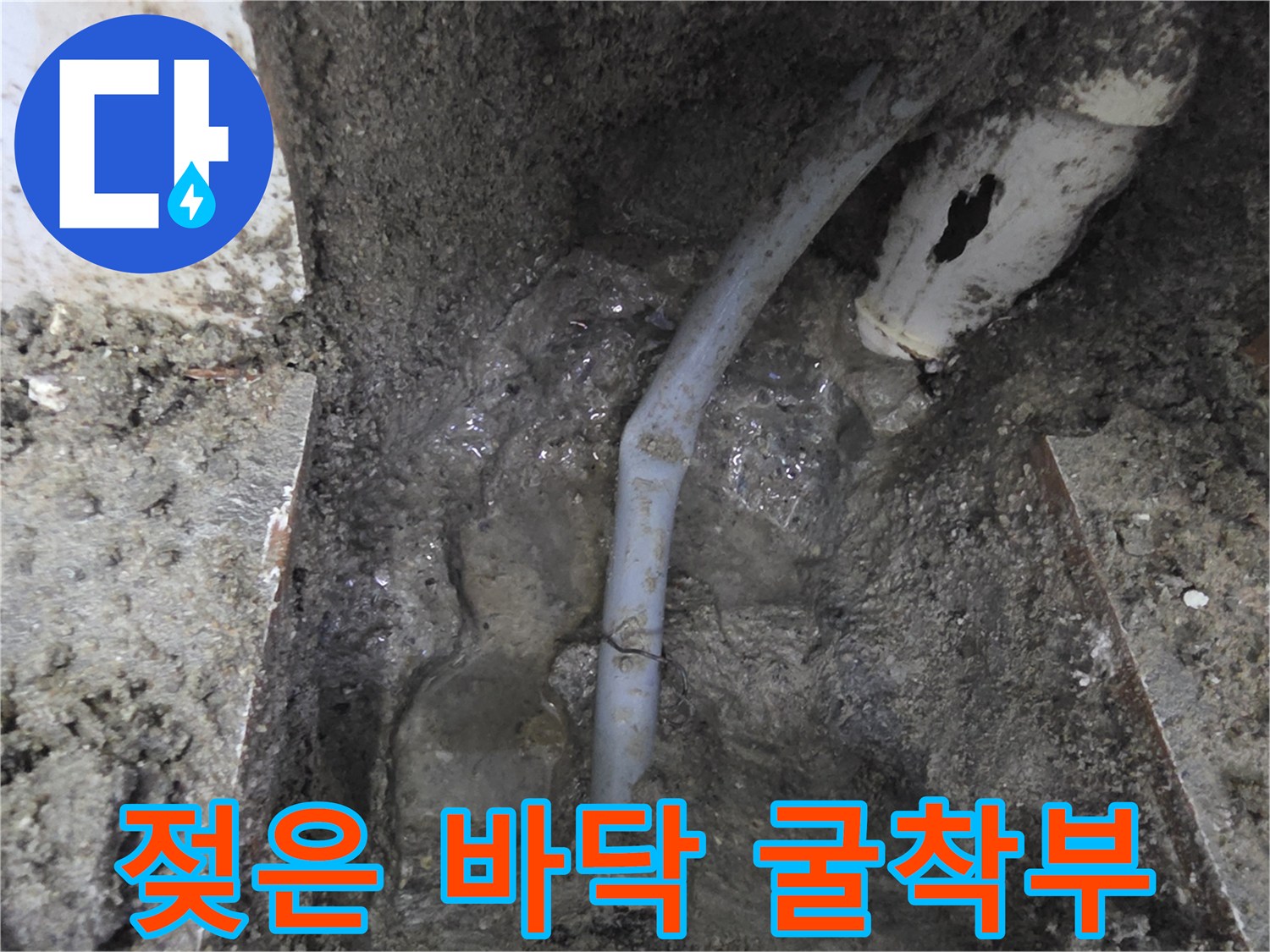 누수로 인해 습기가 머금어진 배관 주변의 흙