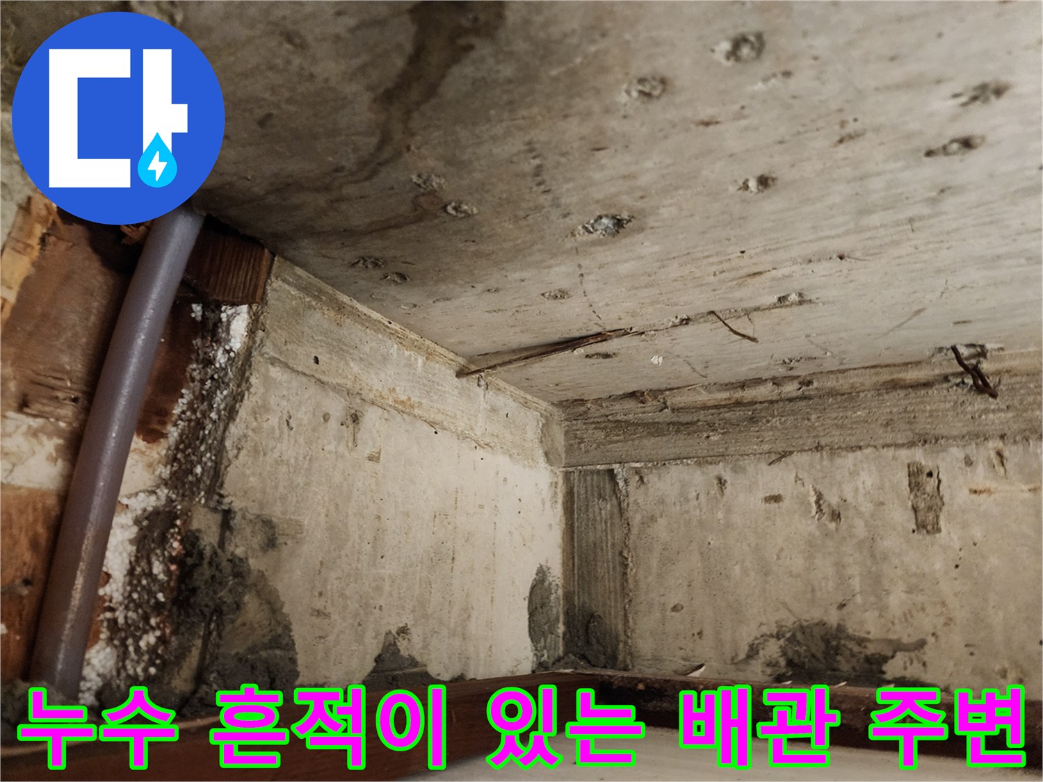습기와 오염이 발생한 천장 내부 벽면
