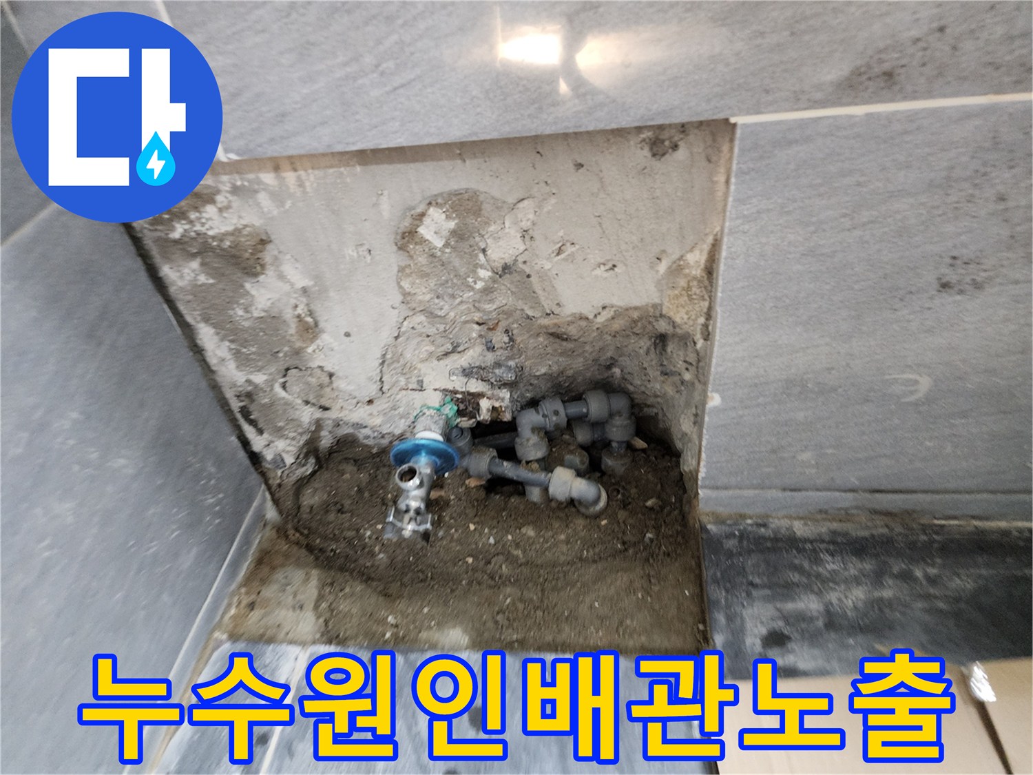 습기를 머금은 콘크리트와 노출된 수도 부속