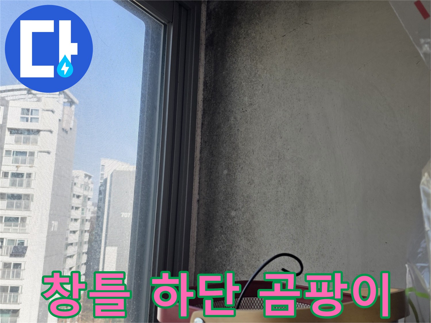 창문-프레임-하단부-검은색-곰팡이-발생