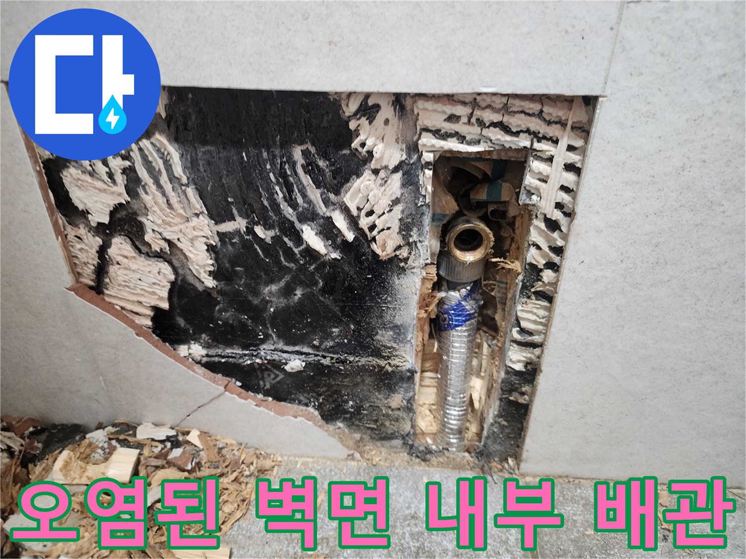 배관 주위의-심한 곰팡이와 변색 부위