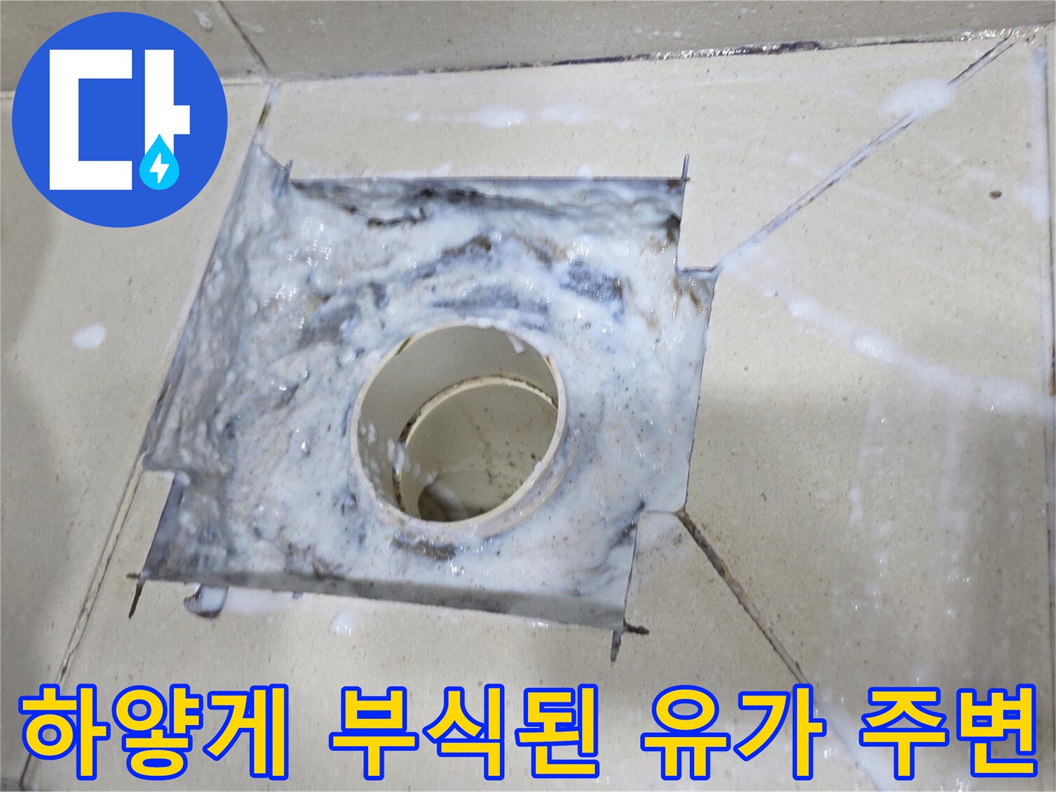 물침투로-인해-하얗게-변한-배수구-주변-시멘트층