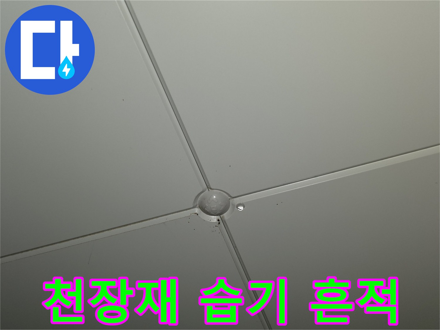 천장 마감재 교차 지점의 미세한 물샘 징후